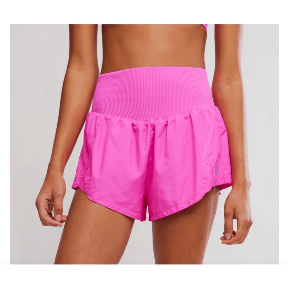Free People Movement The Way Home Shorts Neon Pink High Rise Smocked Waist Small